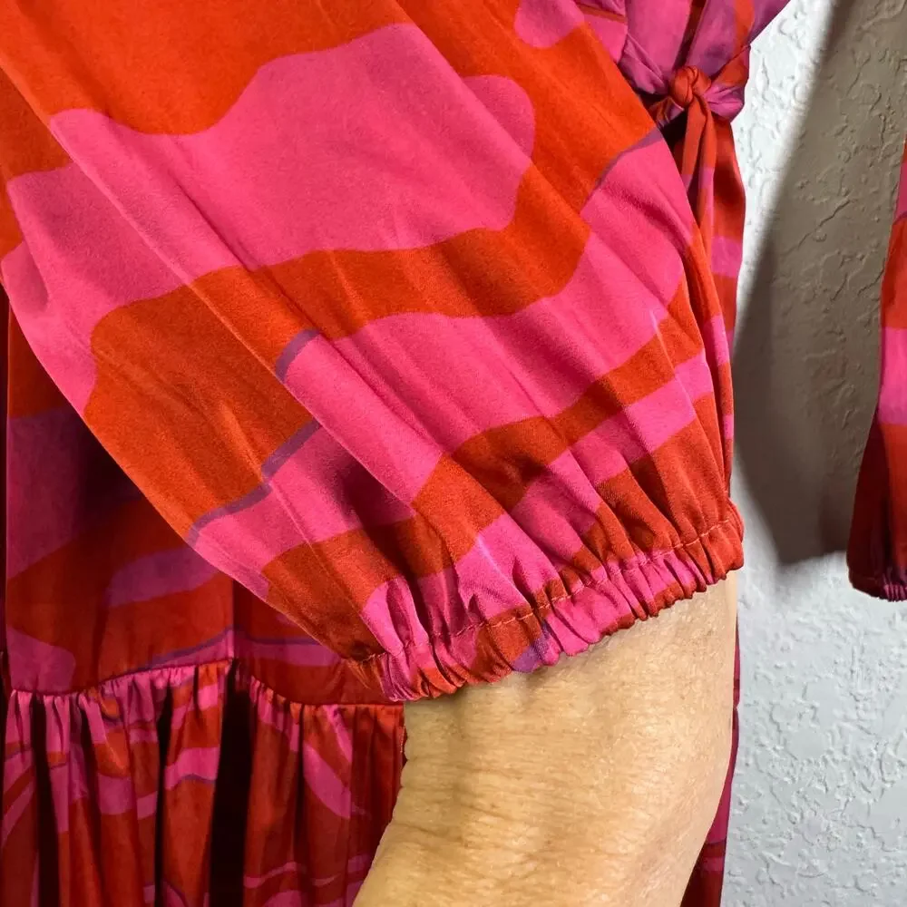 HUTCH ANTHROPOLOGIE Dress XL Ciara Zebra Striped Wrap Puff Sleeve Tie Closure - Picture 10 of 14